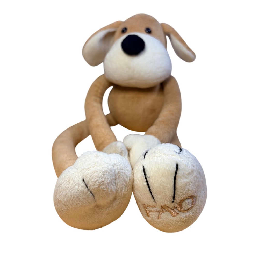 FAO Schwarz 2011 Long Leg Puppy Dog Plush Sliding Pull Through Arms Velcro Toy